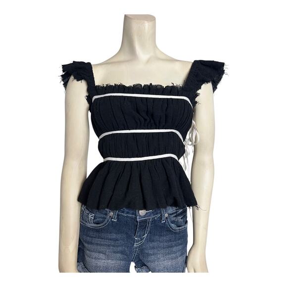 Sky to Moon Flutter Sleeve Smocked Babydoll Top Black Women's Size S Summer Cute - Picture 2 of 11